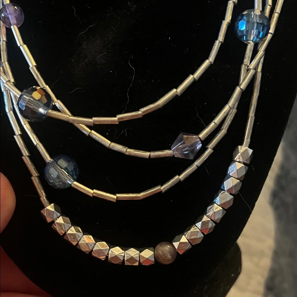 3/$20 Hand Crafted 4 Strand Beaded Liquid “Silver” Necklace - Picture 2 of 3